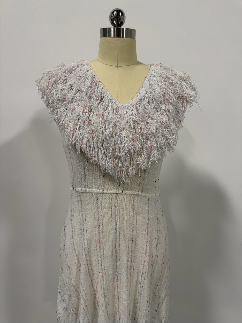 Ashlee Fringed Ivory Rainbow Tweed Dress